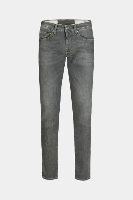 JEANS 5 TASCHE LEONARDO SLIM CON FILO COLORATO IN DENIM STRETCH GRIGIO BURANO