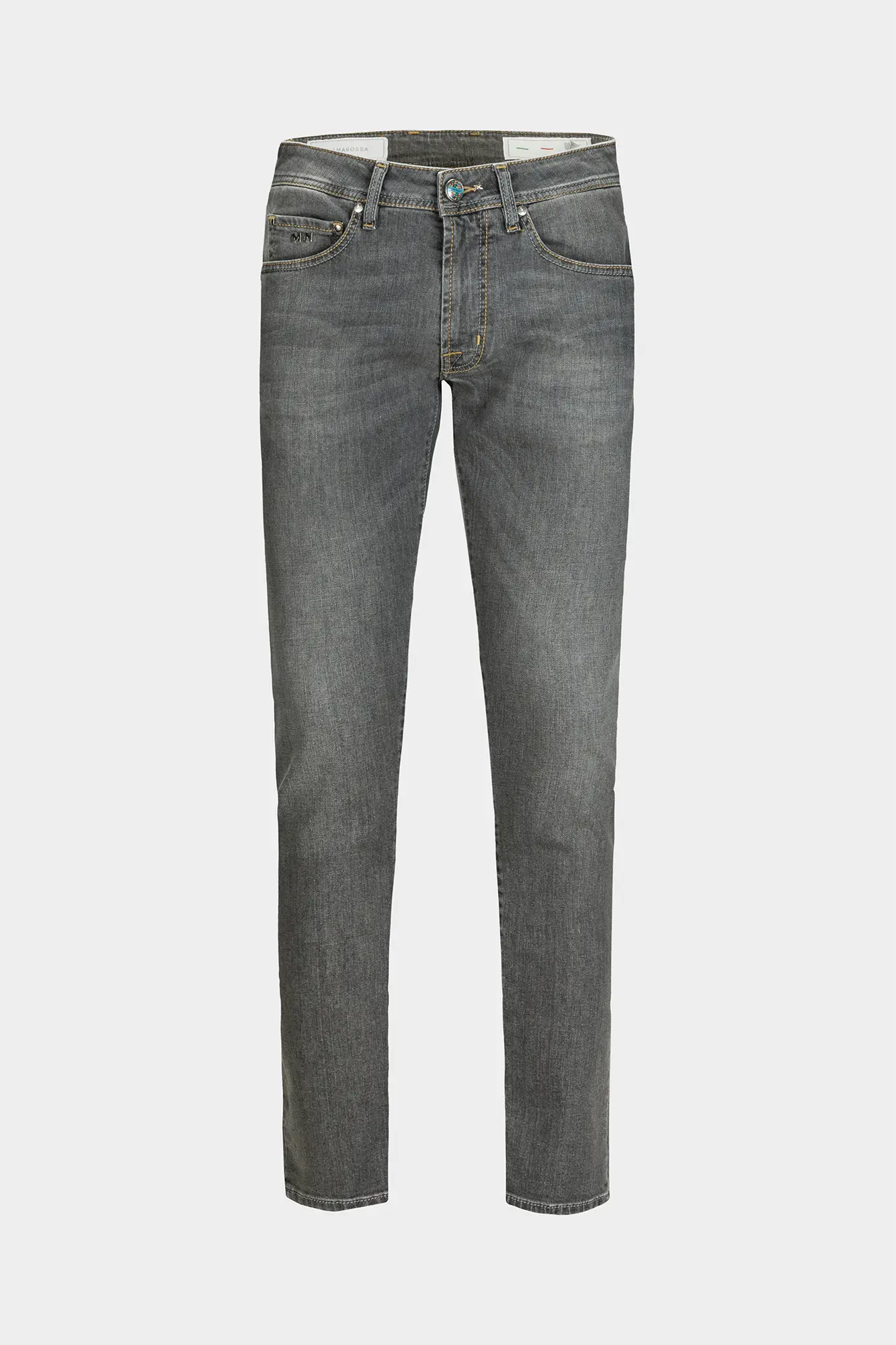 JEANS 5 TASCHE LEONARDO SLIM CON FILO COLORATO IN DENIM STRETCH GRIGIO BURANO