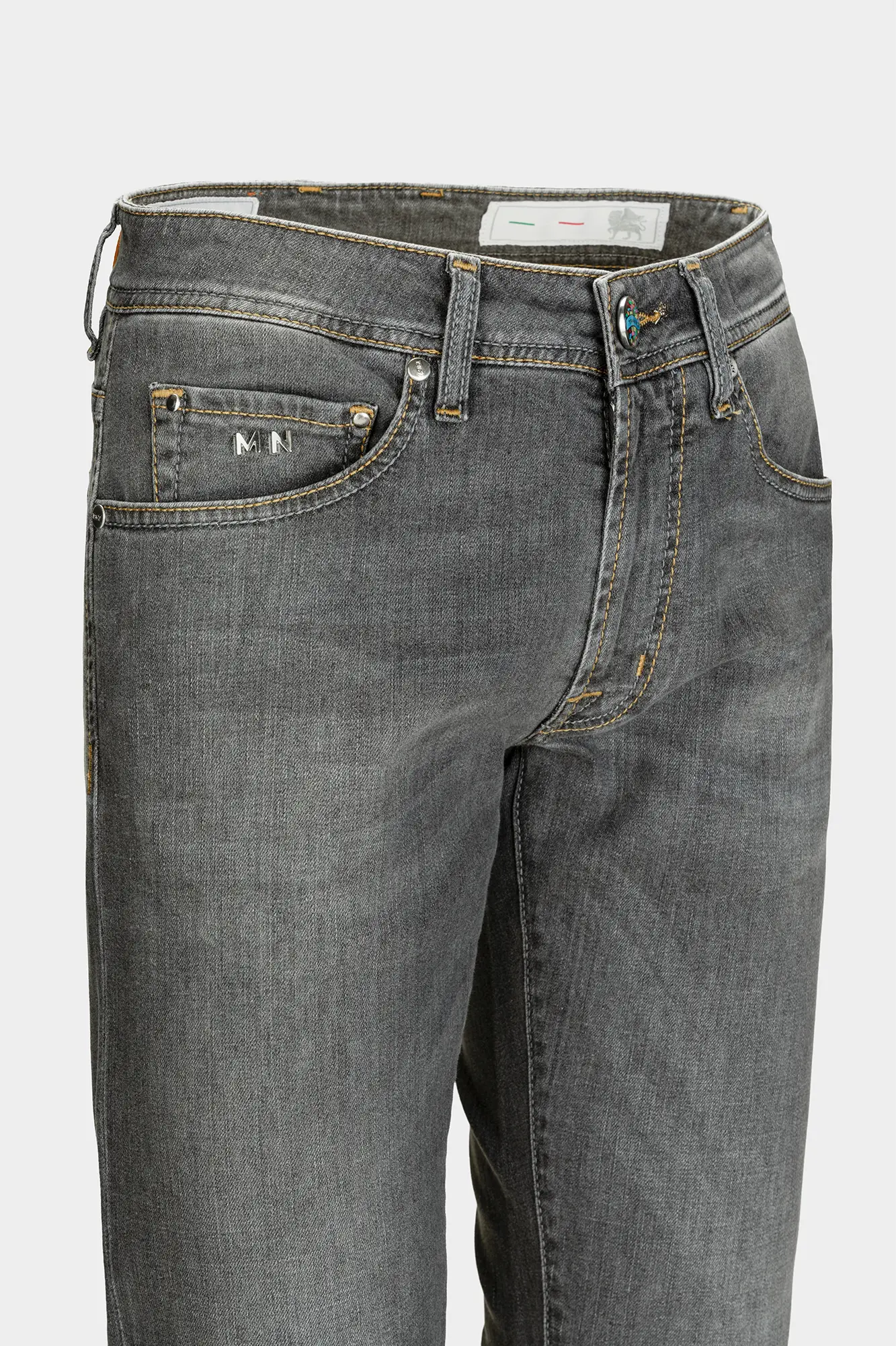 JEANS 5 TASCHE LEONARDO SLIM CON FILO COLORATO IN DENIM STRETCH GRIGIO BURANO - immagine 3