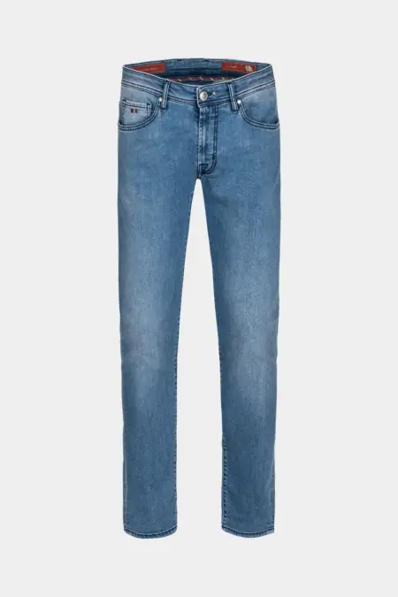 JEANS 5 POCKETS MICHELANGELO IN LIGHT BLUE RELAX DENIM - BLUE THREAD